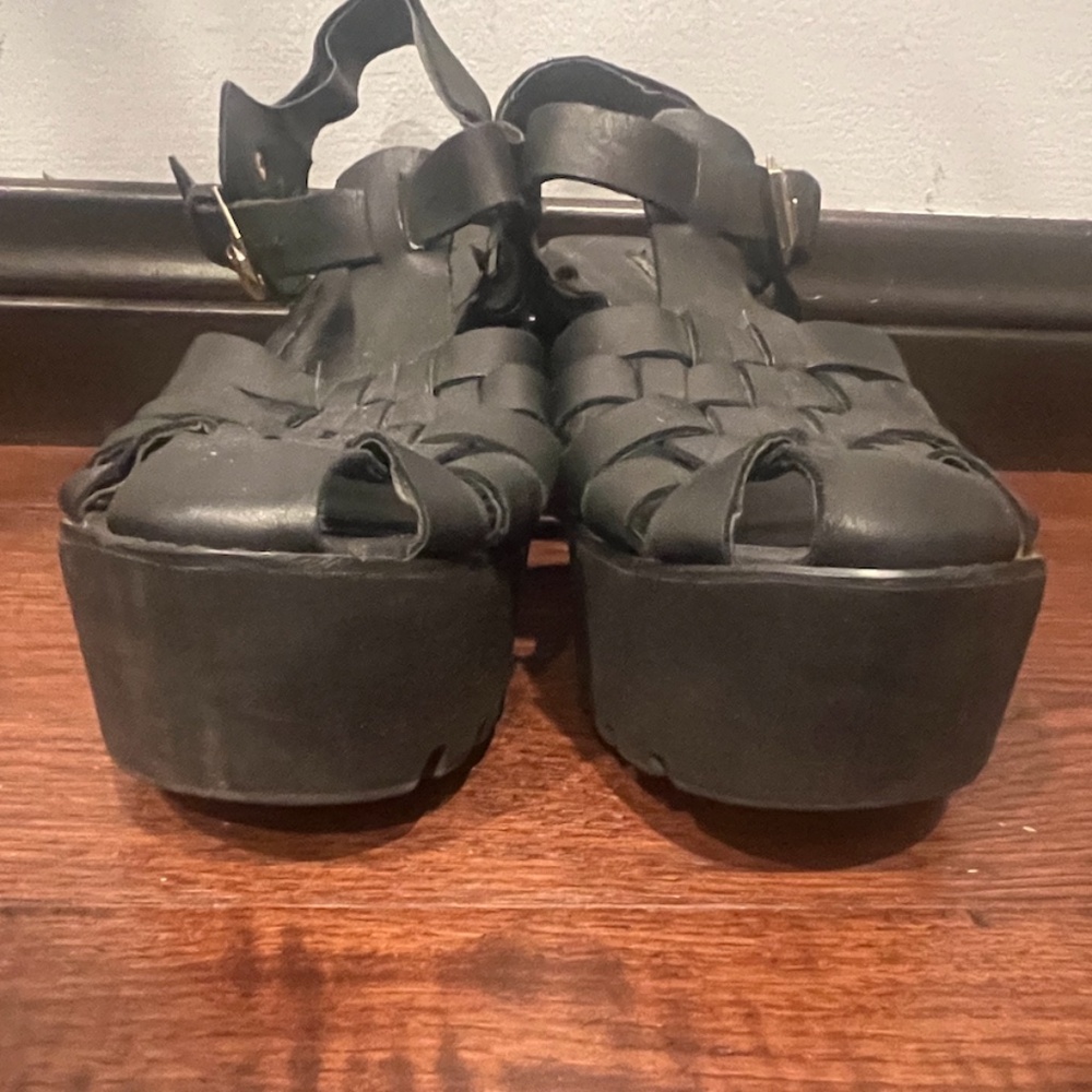 WINDSOR SMITH WOMEN’S LEATHER BLOCK PLATFORM SANDALS, SIZE US 7, BLACK - Picture 5 of 14